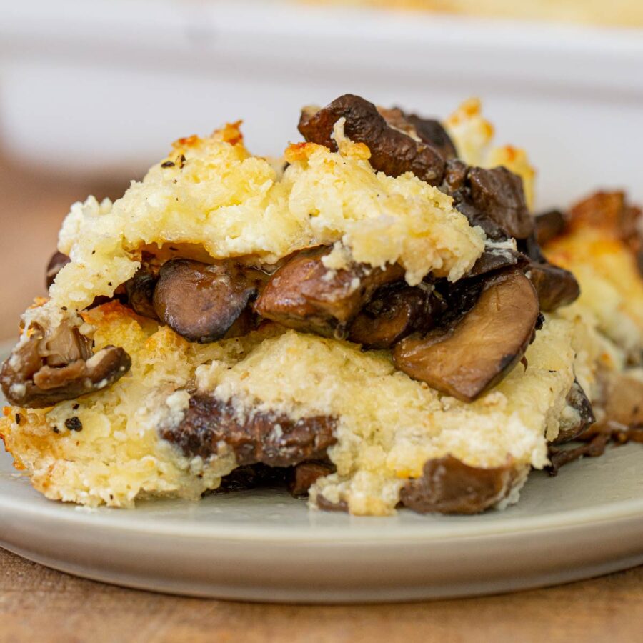 Stuffed Mushroom Casserole serving on plate