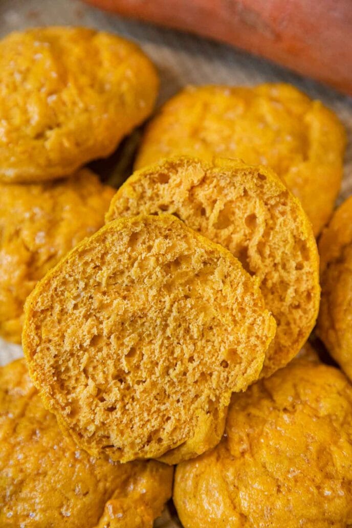 Sweet Potato Biscuit cut in half