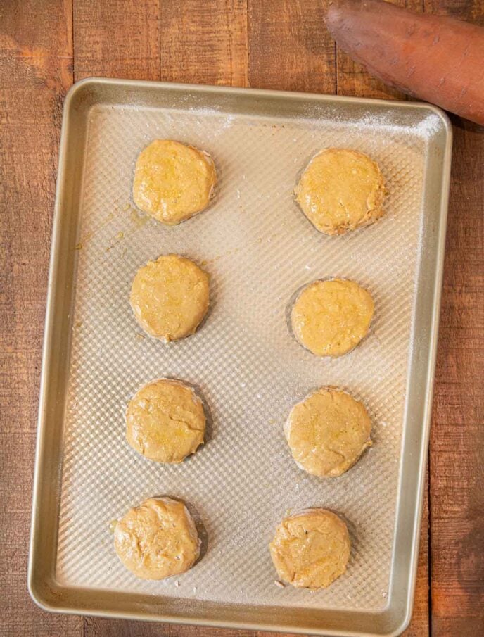 Sweet Potato Biscuits before baking on a baking sheet