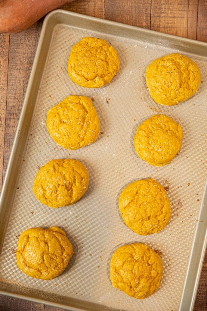 Sweet Potato Biscuits on baking sheet after baking
