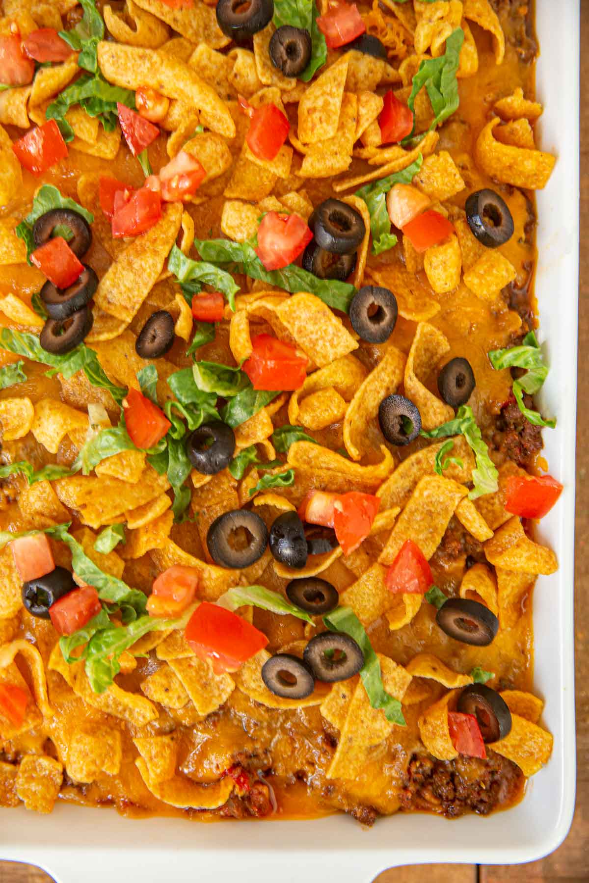 Taco Casserole in baking dish top down