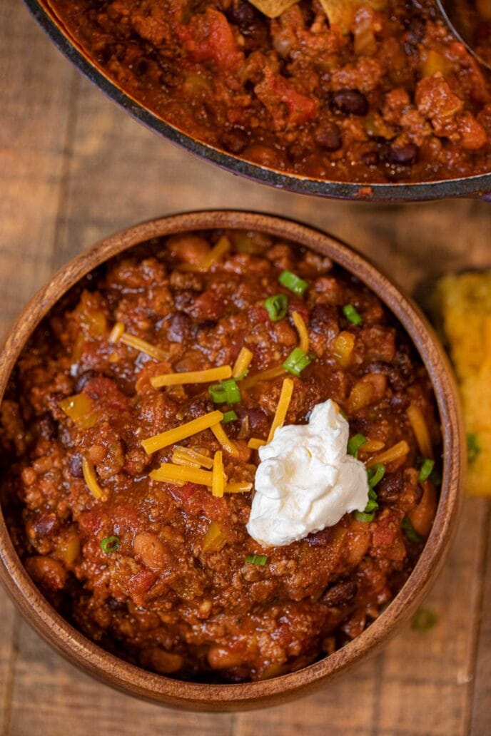 Wooden bowl of Taco Chili