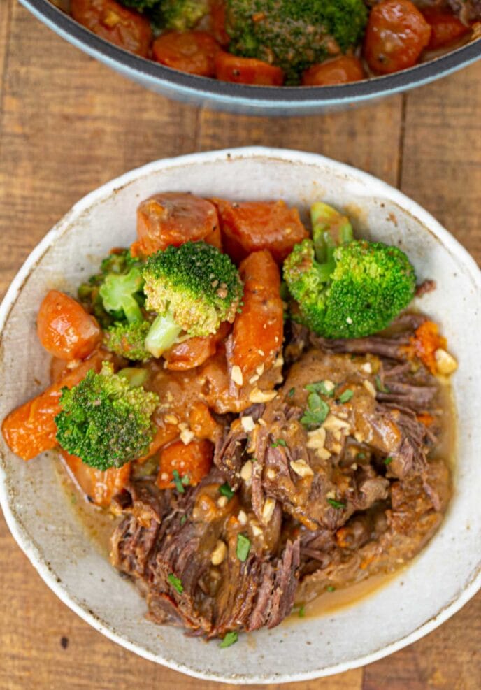 Thai Beef Peanut Roast with Carrots and Broccoli