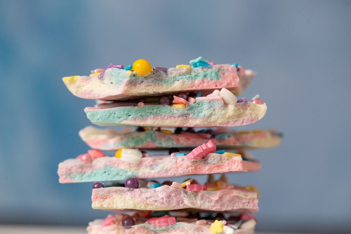 small stack of Unicorn Bark made of white chocolate