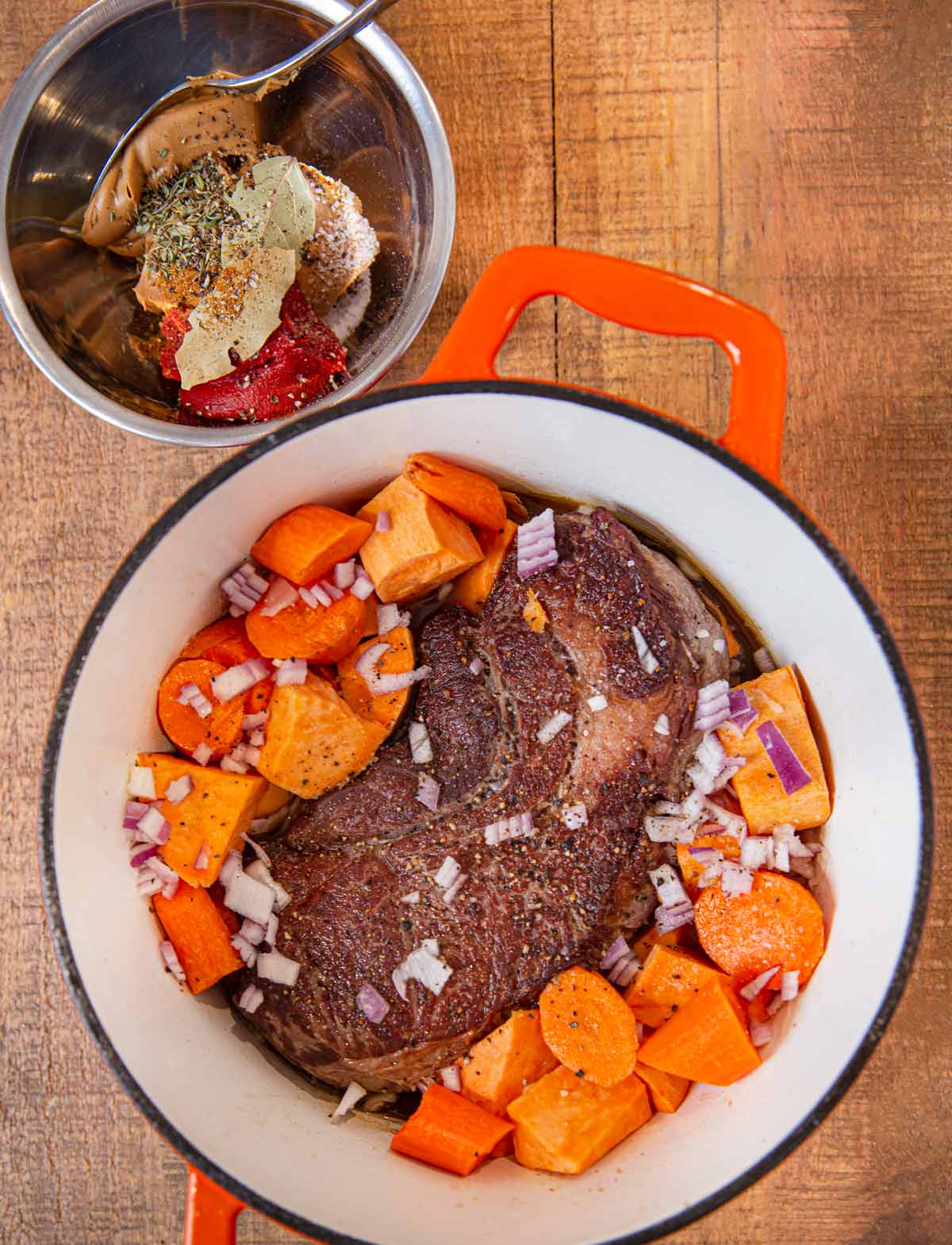 West African Pot Roast ingredients in pot before cooking