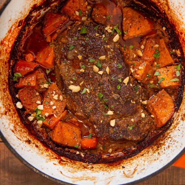 Aerial view of Roast in pot