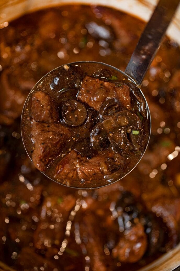 Beef and Mushroom Stew ladle