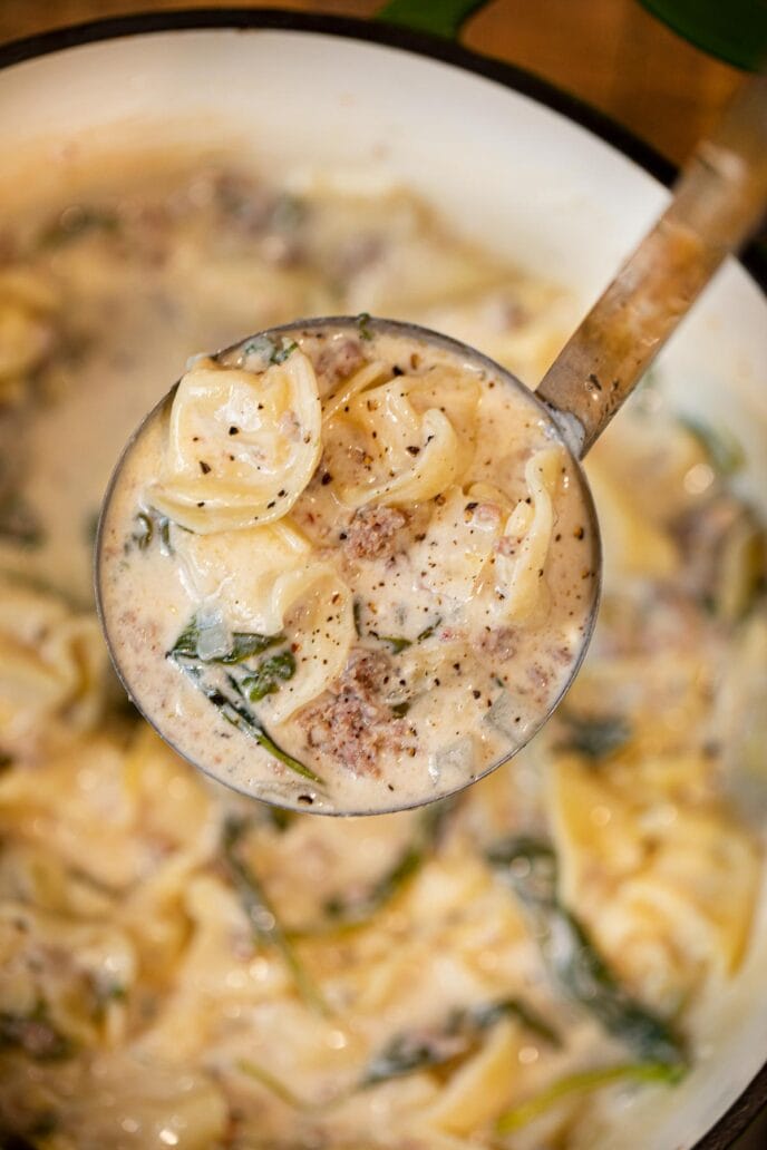 Creamy Sausage Tortellini Soup with Spinach Recipe- Dinner, then Dessert