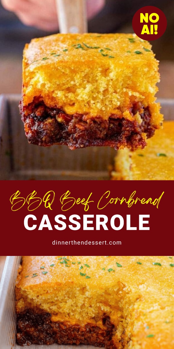 Slice of meat and cornbread being served.