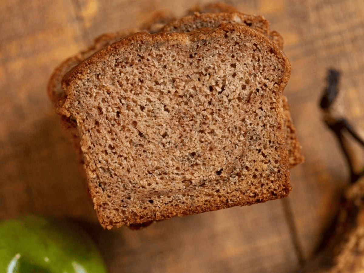 Top view of bread with apple