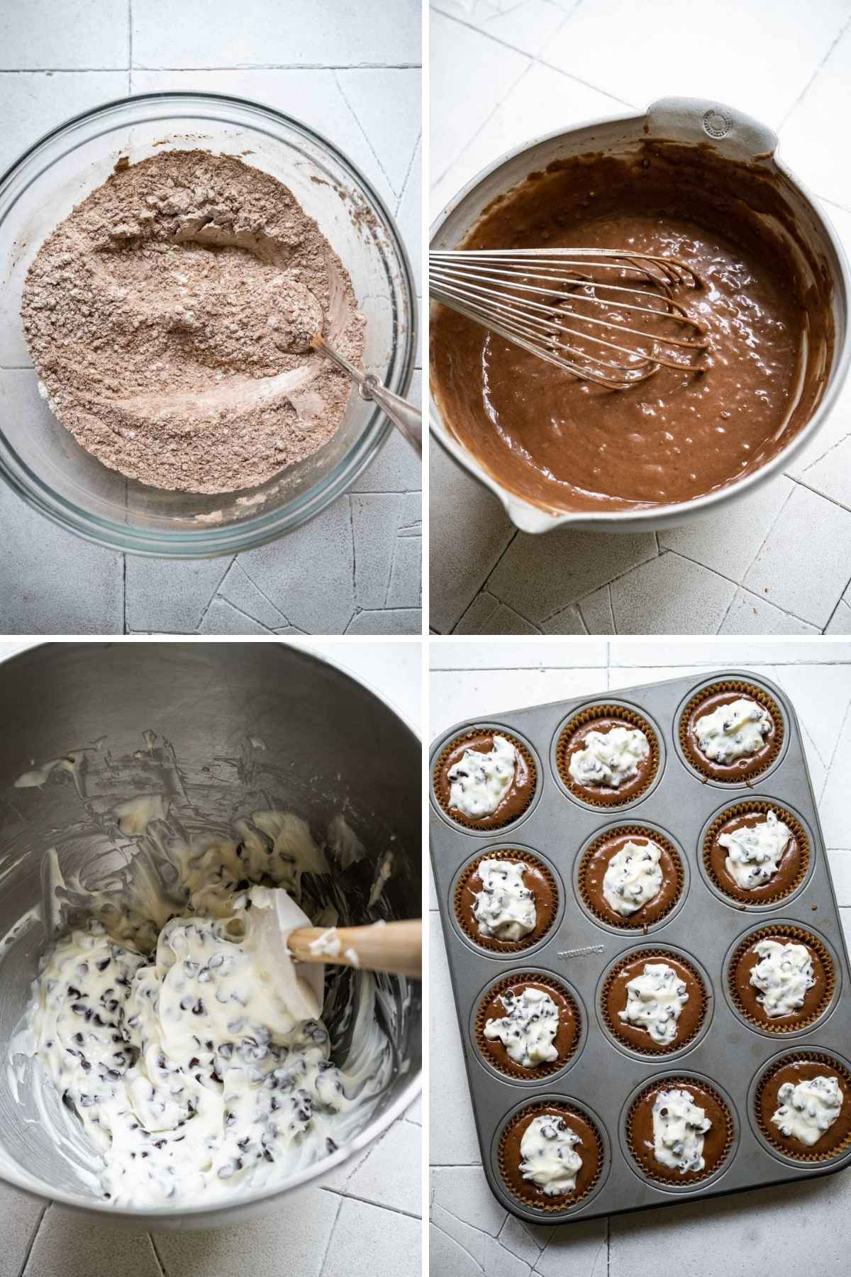Black Bottom Cupcakes Collage of prep steps