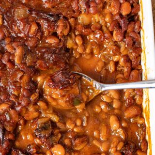 Brisket Baked Beans with spoons