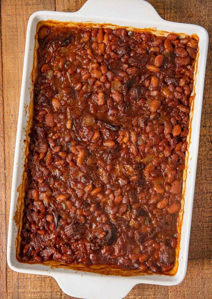 Brisket Baked Beans in baking dish