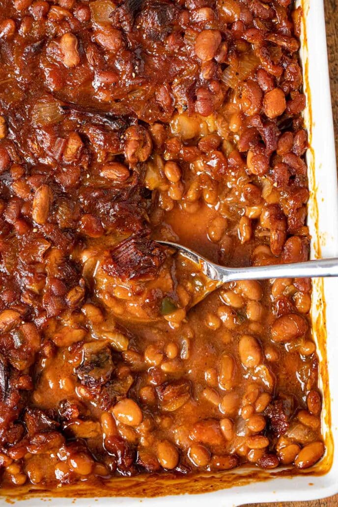 Brisket Baked Beans in baking dish