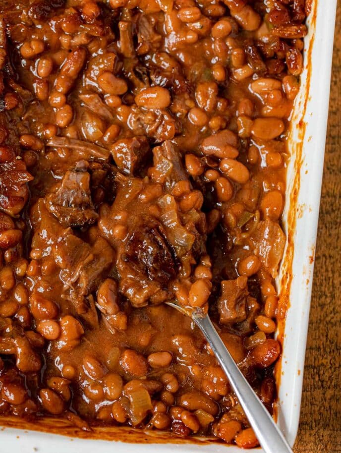 Brisket Baked Beans in baking dish