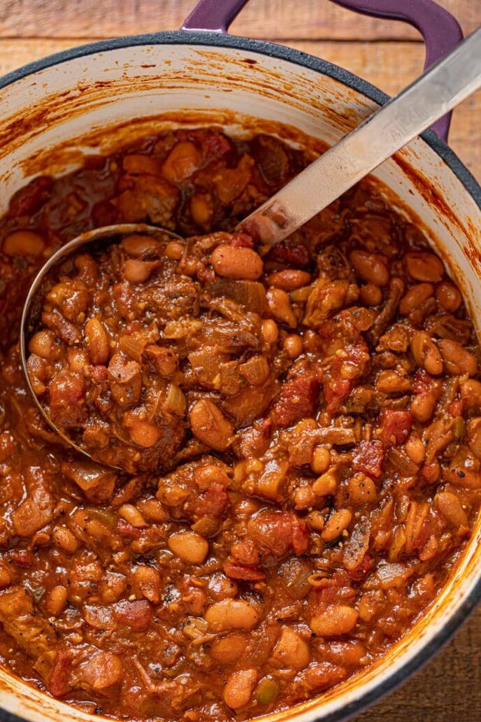 Brisket, Beer and Bean Chili in pot
