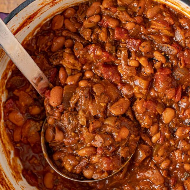 Chili being served in pot