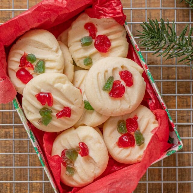 Candied Shortbread Cookies in Christmas gift box