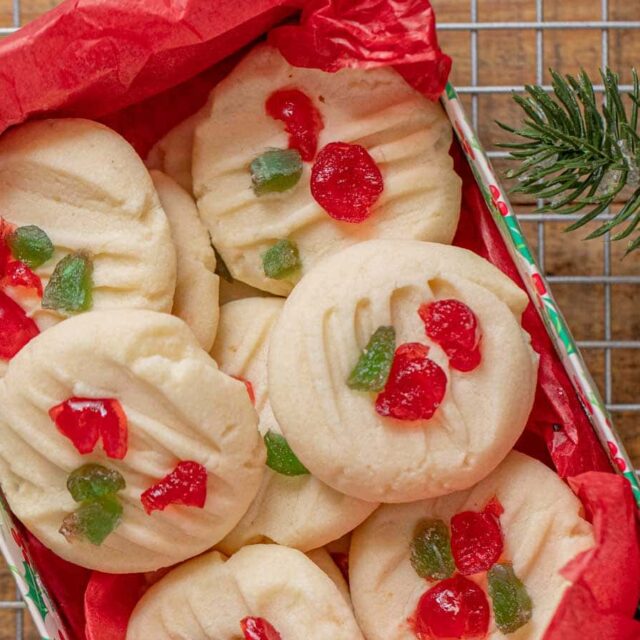 Candied Shortbread Cookies in Christmas gift box