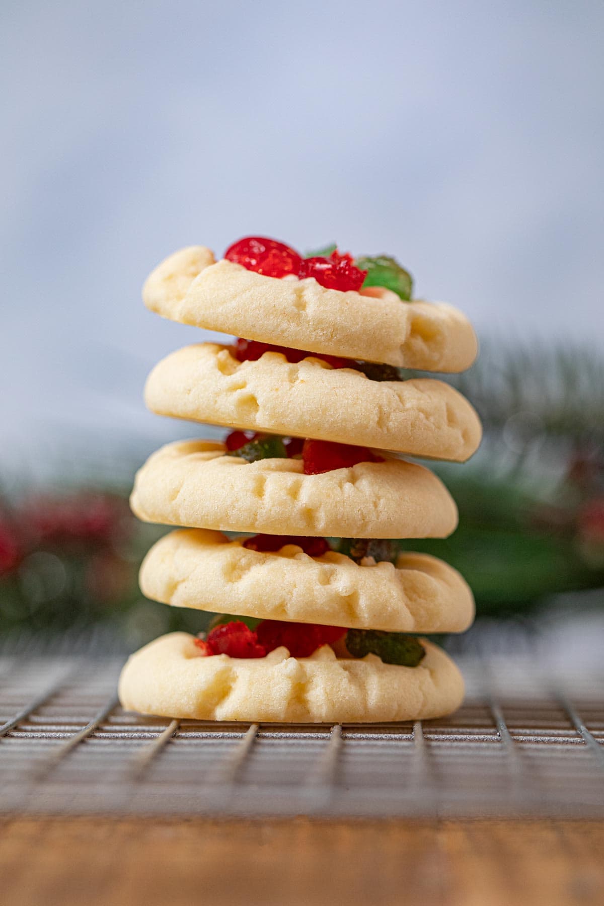 Candied Shortbread Cookies in stack