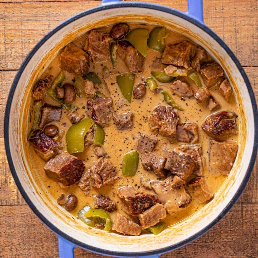 Philly Cheesesteak Soup in pot