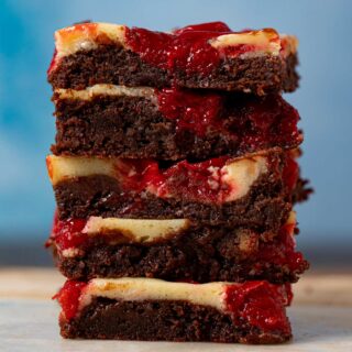 Cherry Cheesecake Brownies in stack
