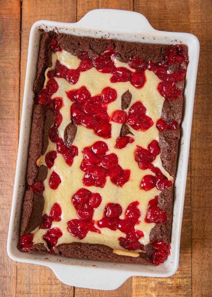 Cherry Cheesecake Brownies in baking dish