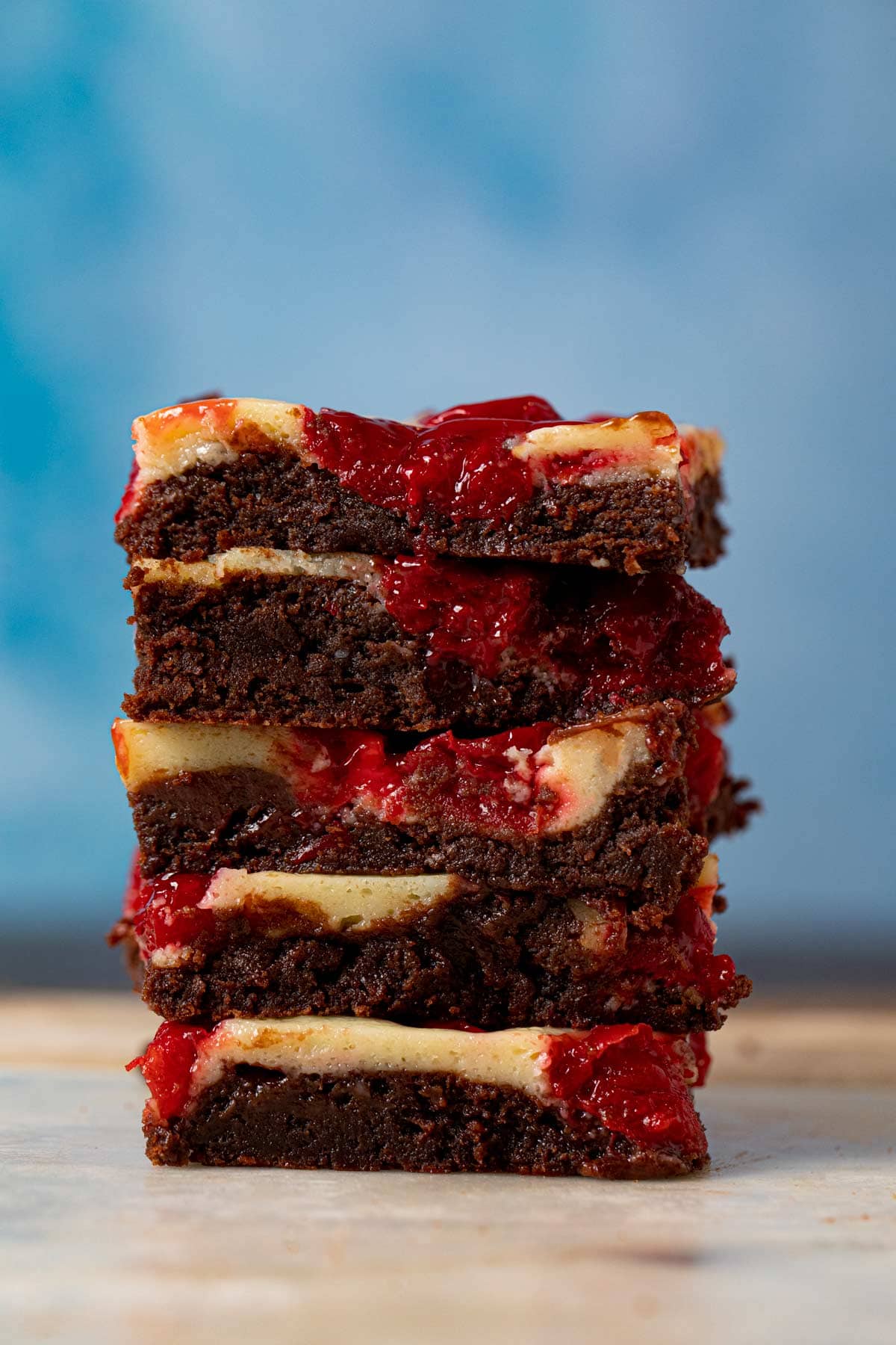 Cherry Cheesecake Brownies in stack