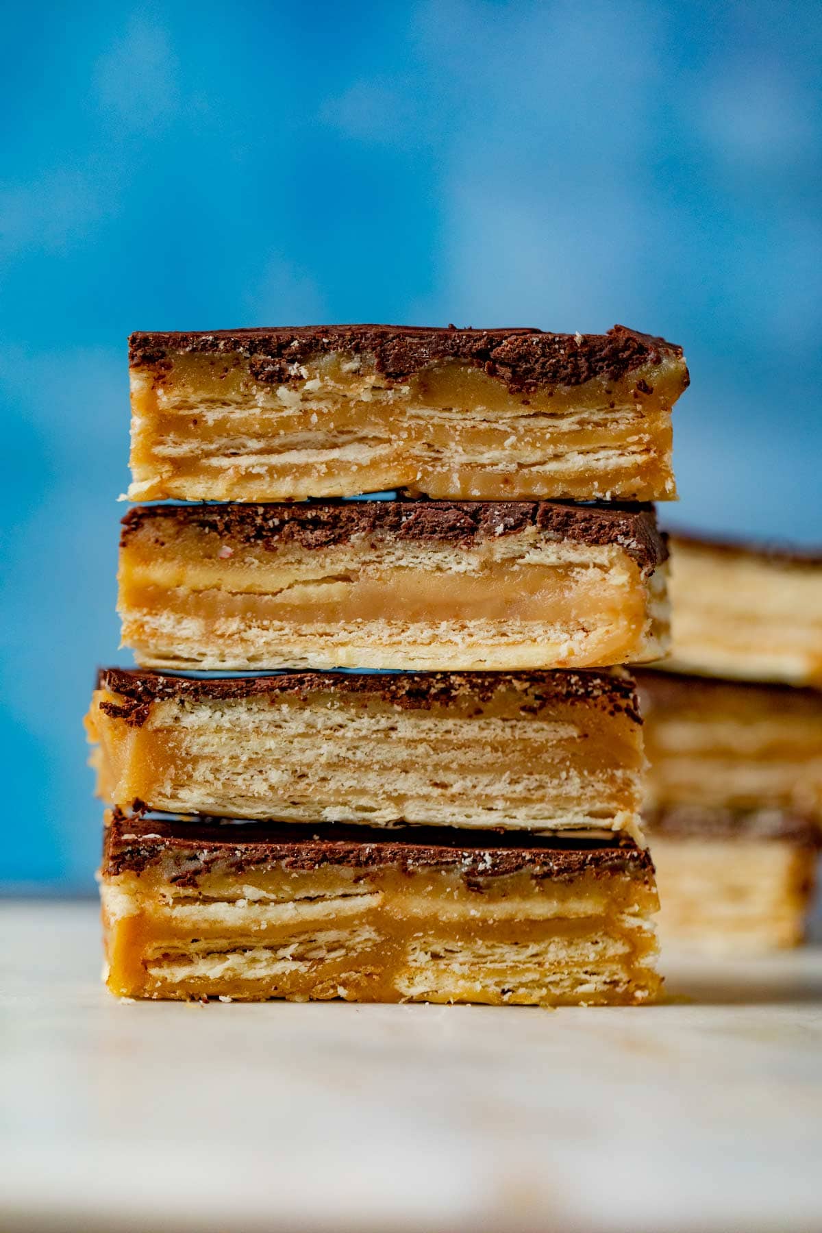 Chocolate Caramel Cracker Bars in stack