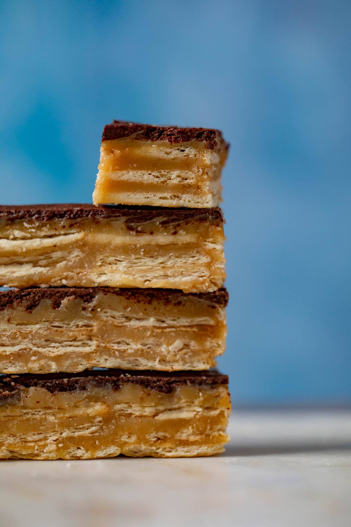 Chocolate Caramel Cracker Bars in stack