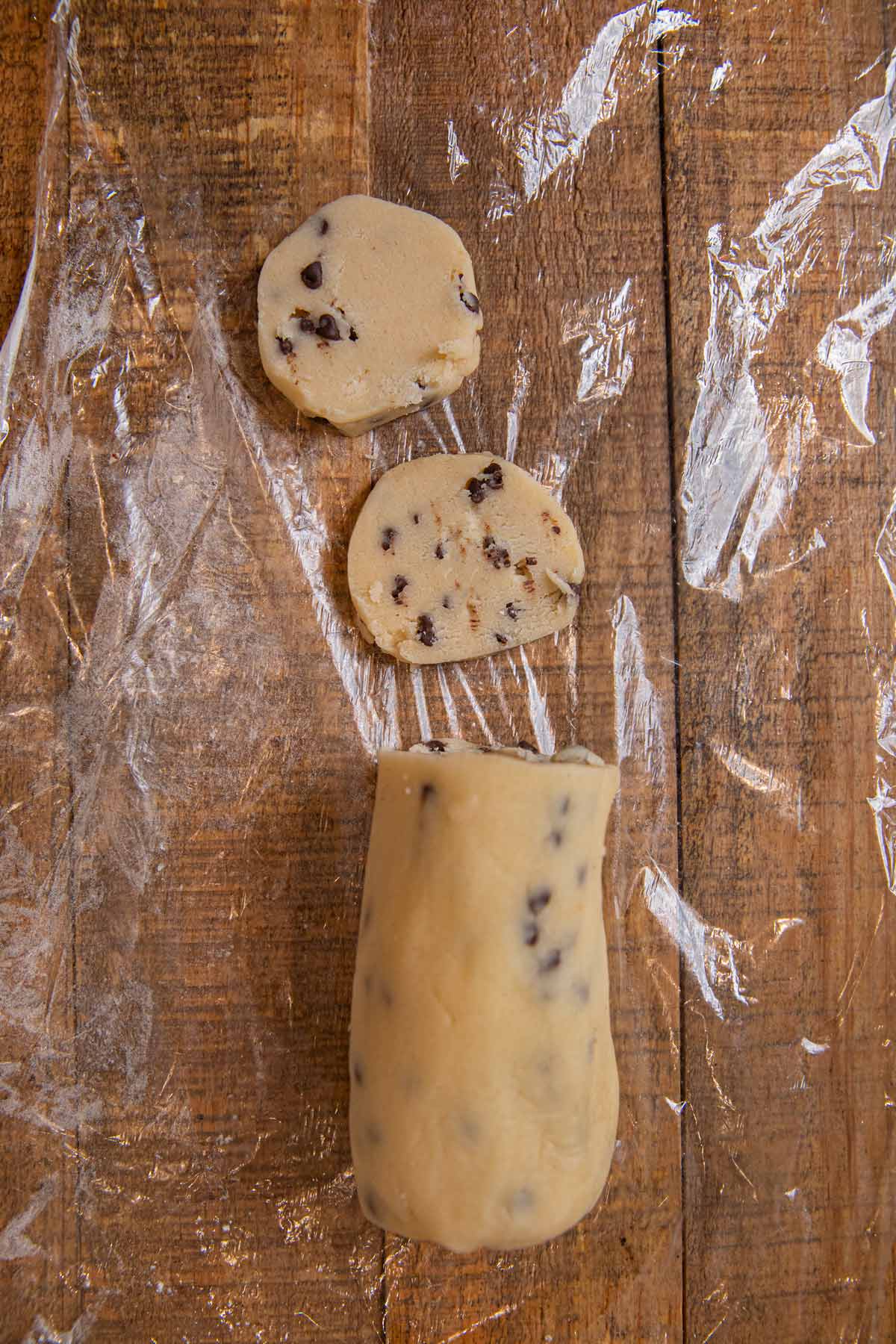 Chocolate Chip Shortbread Cookies rolled log of shortbread dough