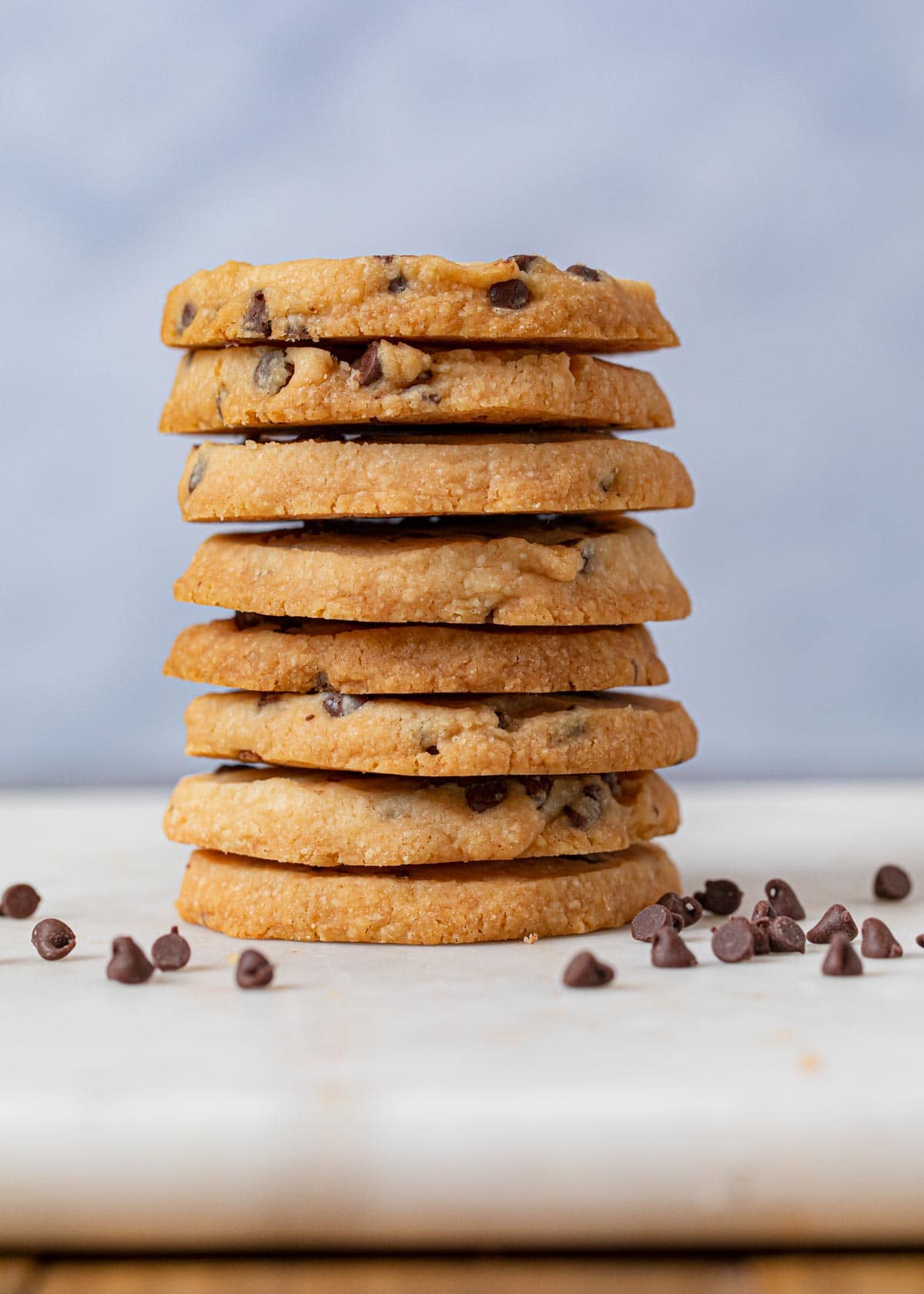 Chocolate Chip Shortbread Cookies in stack