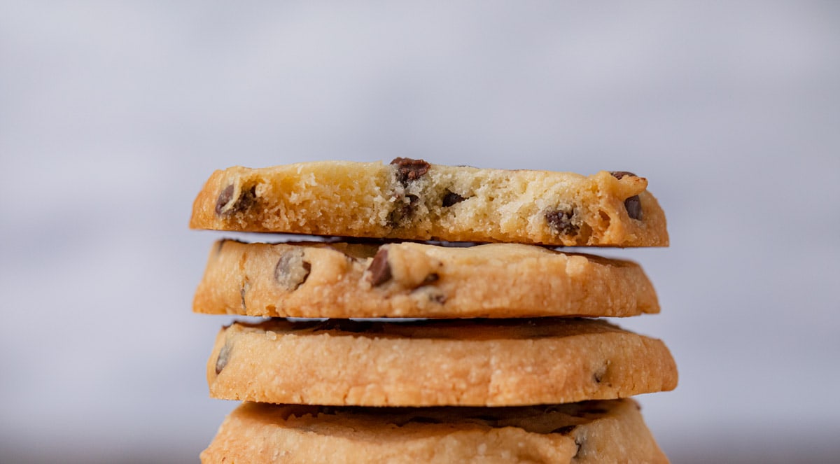Chocolate Chip Shortbread Cookies in stack