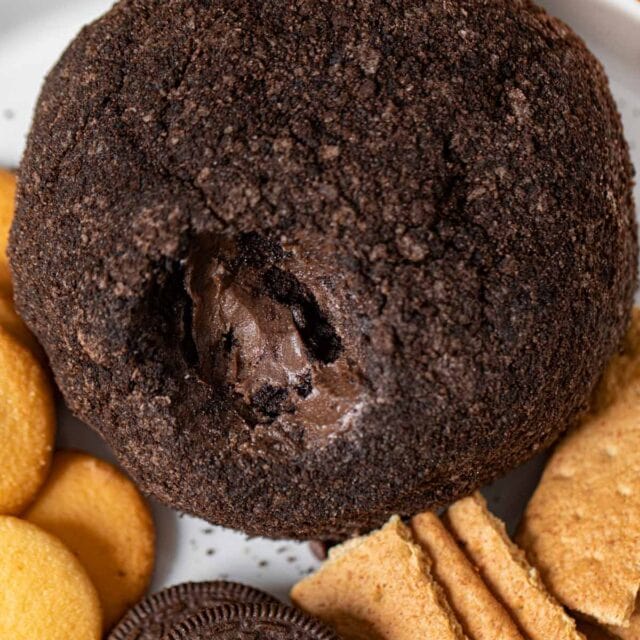 Chocolate Oreo Cheese Ball with scoop removed