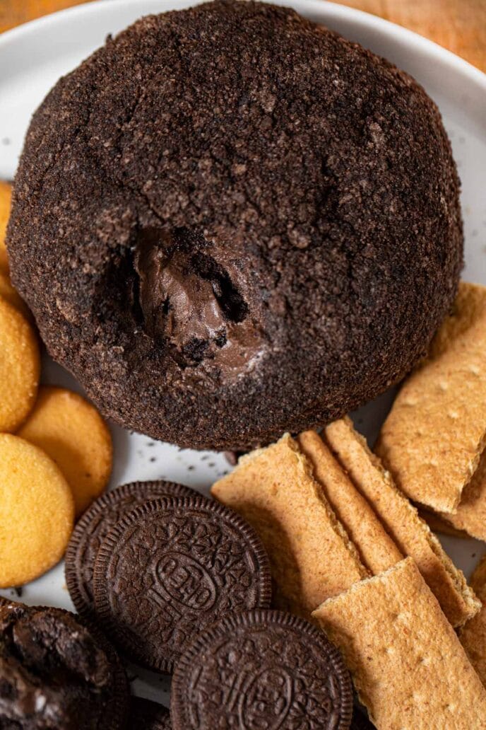 Chocolate Oreo Cheese Ball with scoop removed