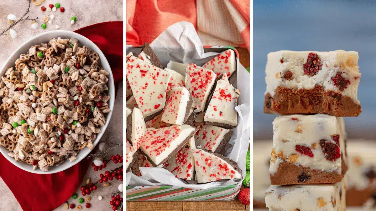 3-image collage of homemade snacks and candies