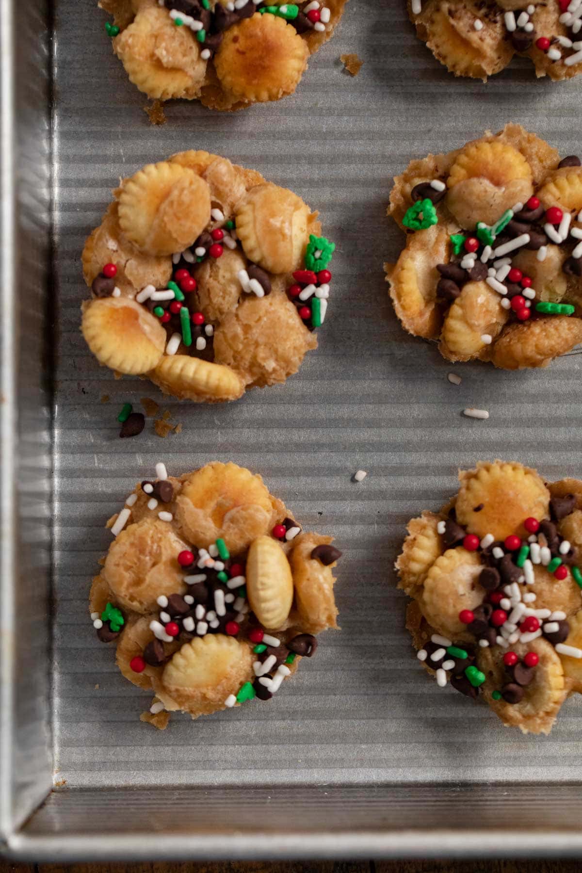 Christmas Saltine Toffee Cookies on baking sheet