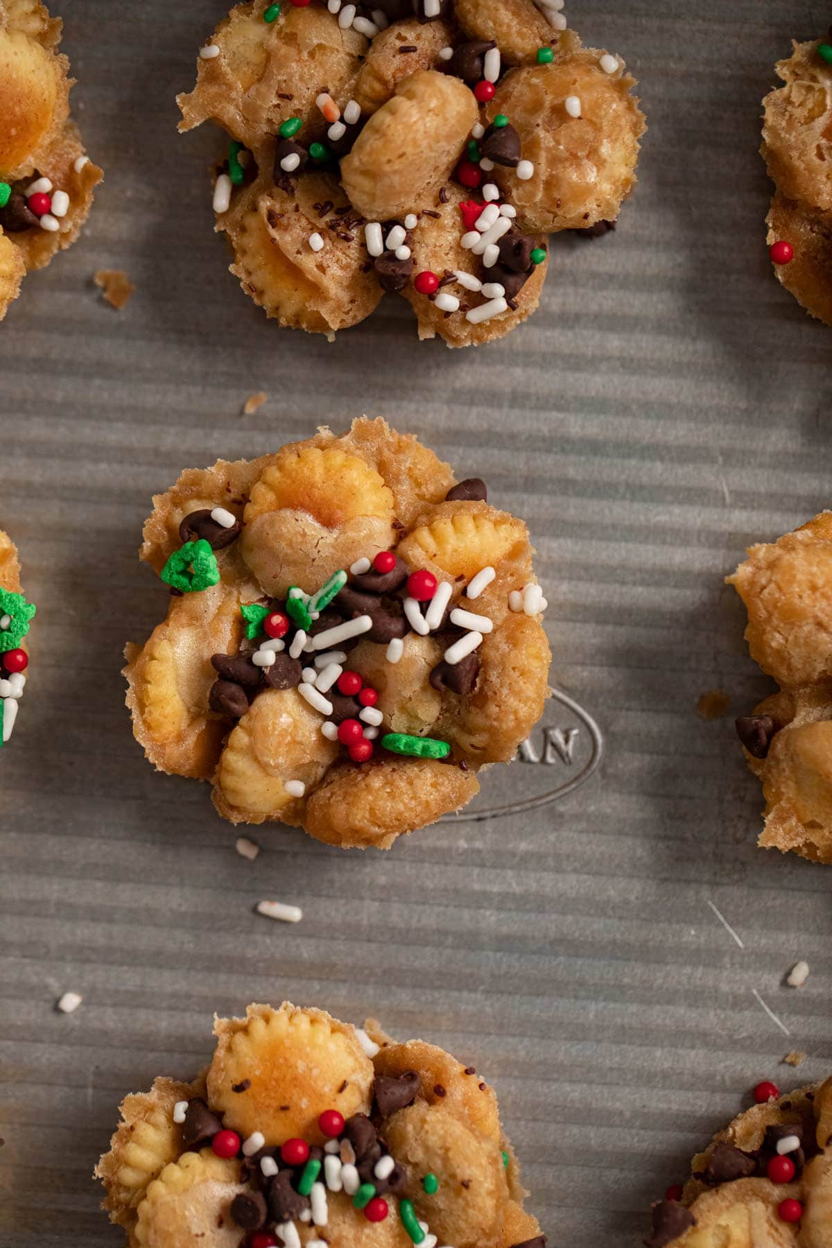Christmas Saltine Toffee Cookies on baking sheet
