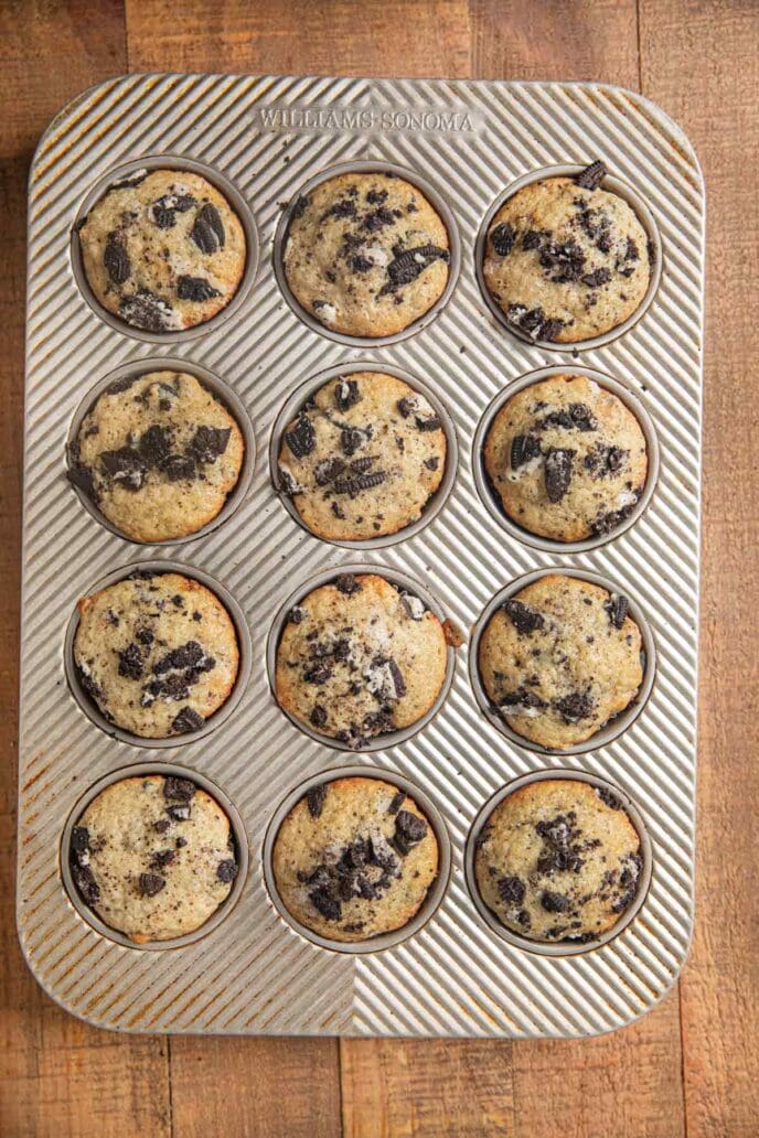 Cookies and Cream Muffins in muffin tin