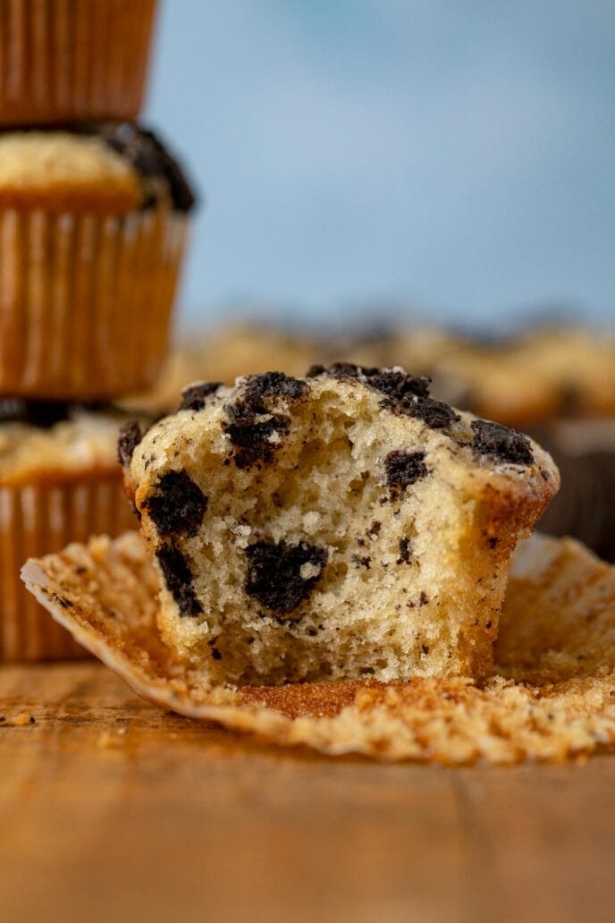 Cookies and Cream Muffins with bite removed
