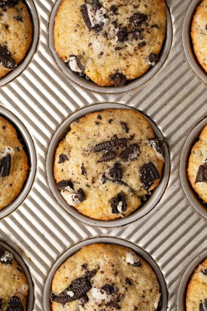 Cookies and Cream Muffins in muffin tin