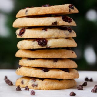 Cranberry Chip Shortbread Cookies in stack