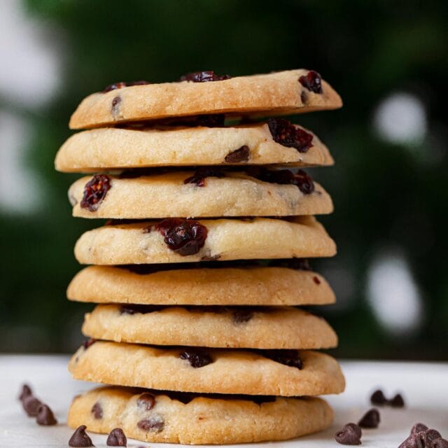 Cranberry Chip Shortbread Cookies in stack