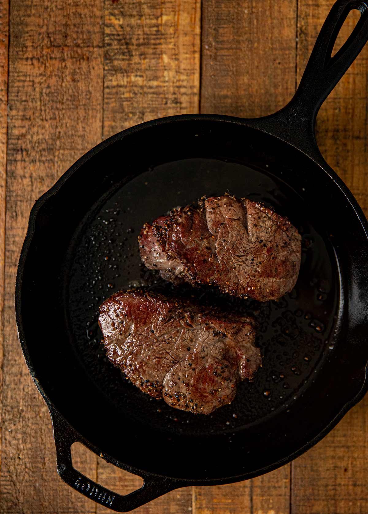 Filet Mignon in cast iron skillet