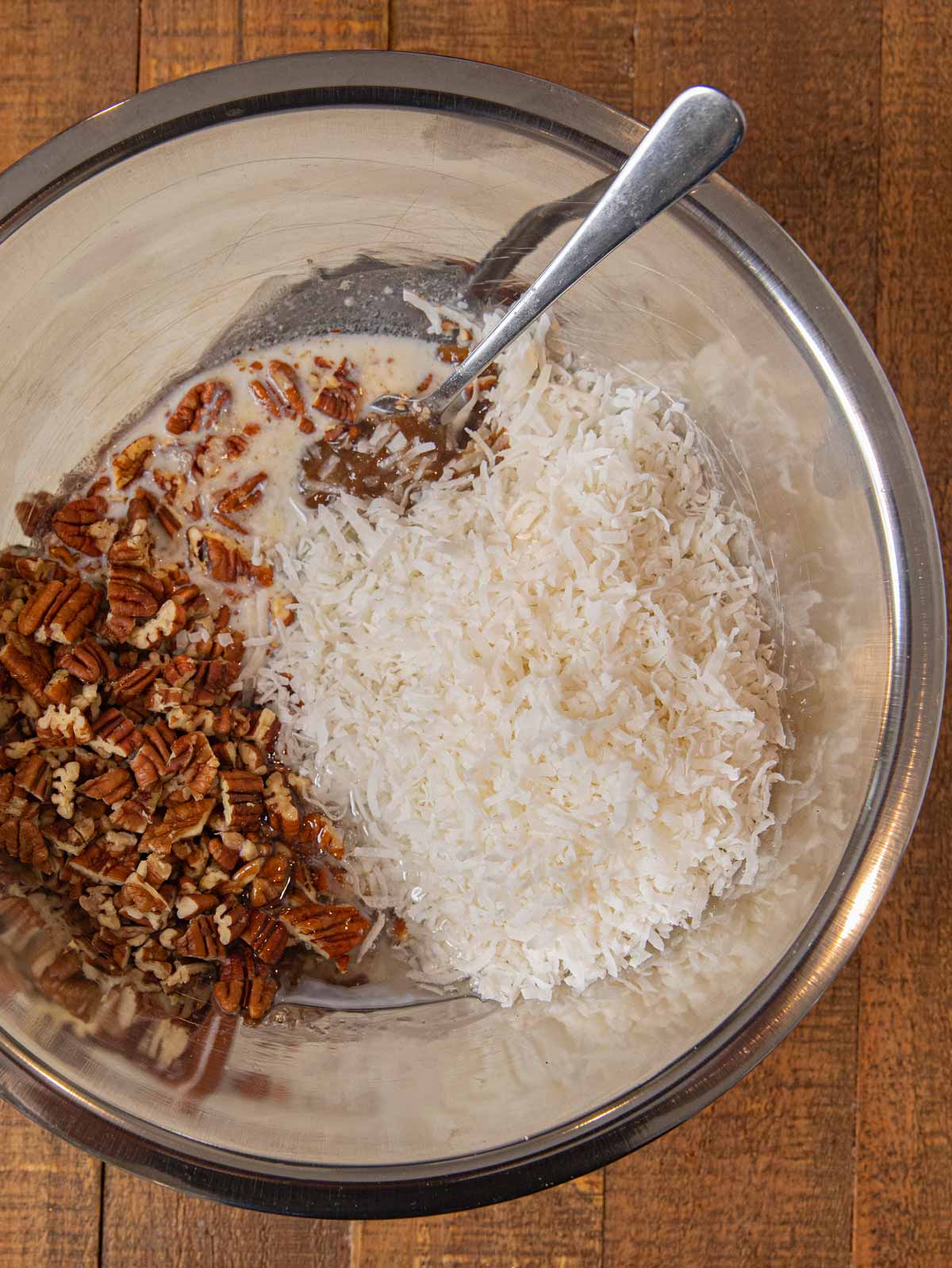 German Chocolate Brownies topping ingredients in bowl