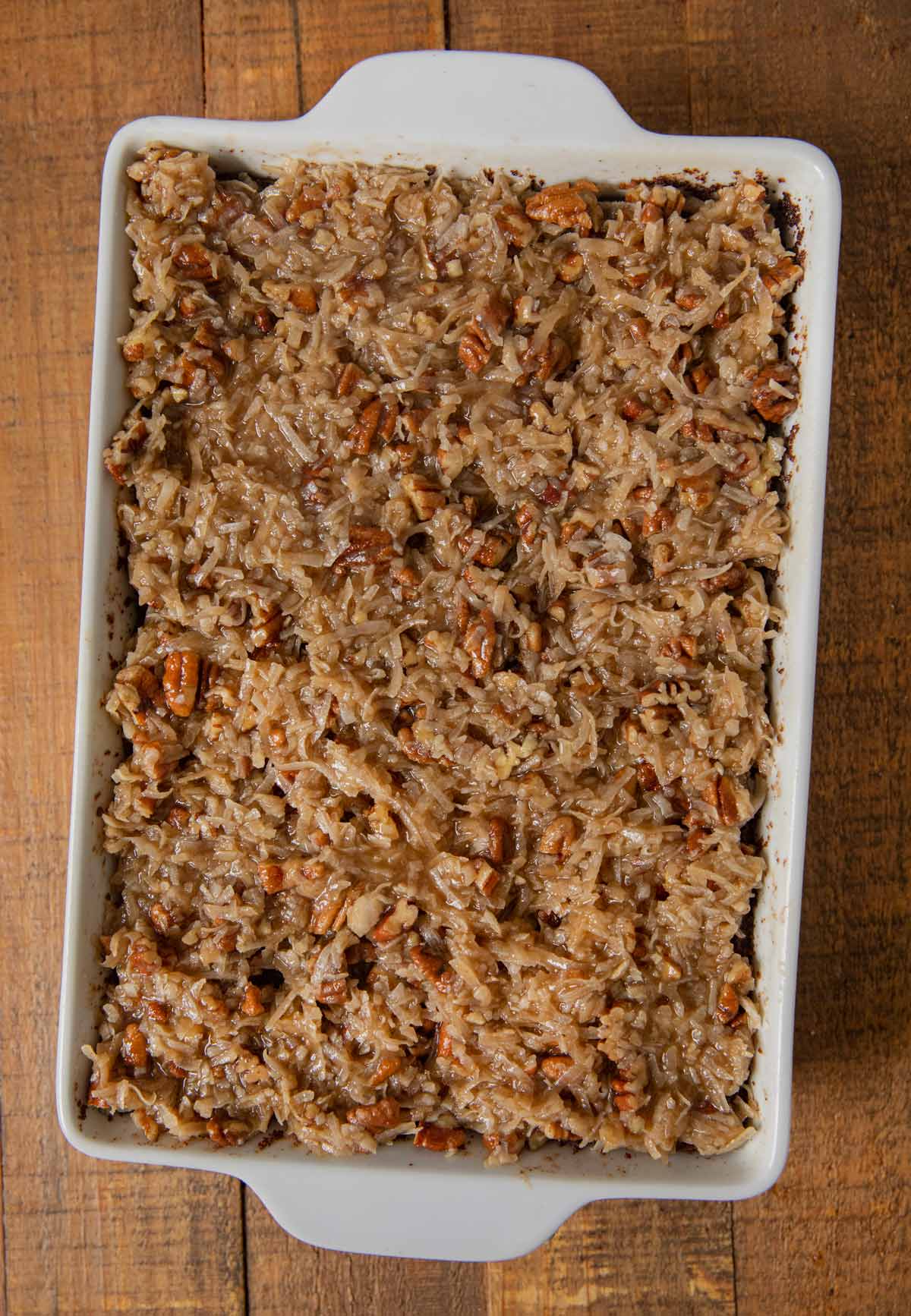 German Chocolate Brownies in baking pan