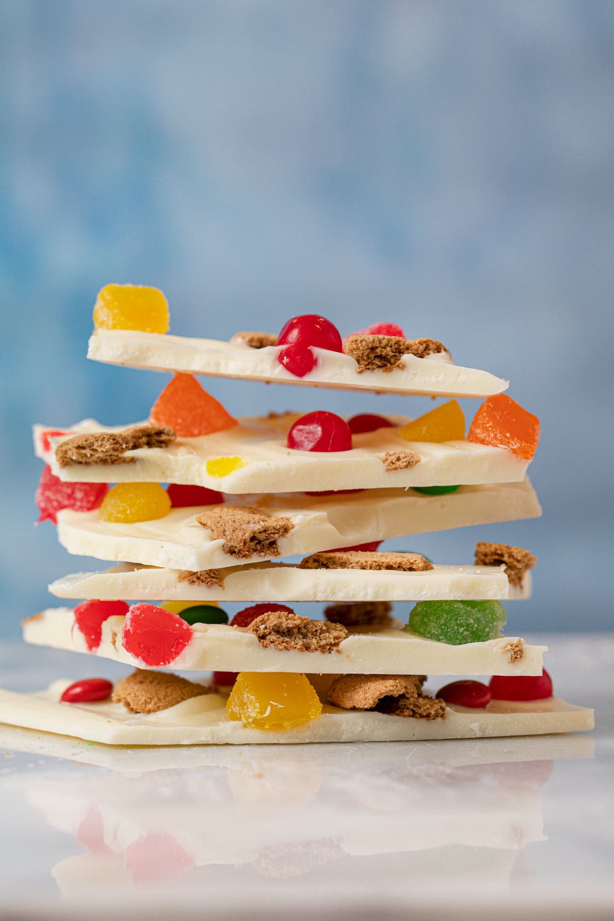 Gingerbread House Candy Bark pieces in stack