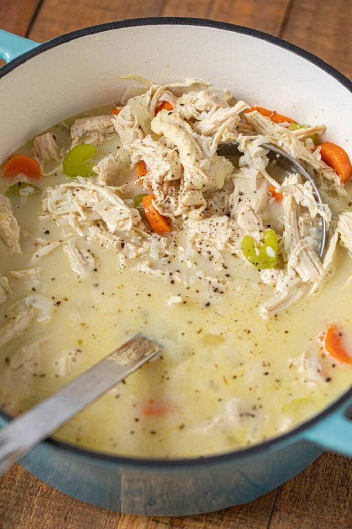 Greek Chicken and Rice Soup (Avgolemono) in pot