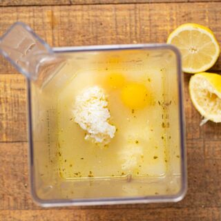 Greek Chicken and Rice Soup (Avgolemono) egg, rice, and lemon in blender