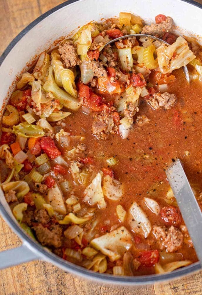 Ground Beef Cabbage Soup in pot